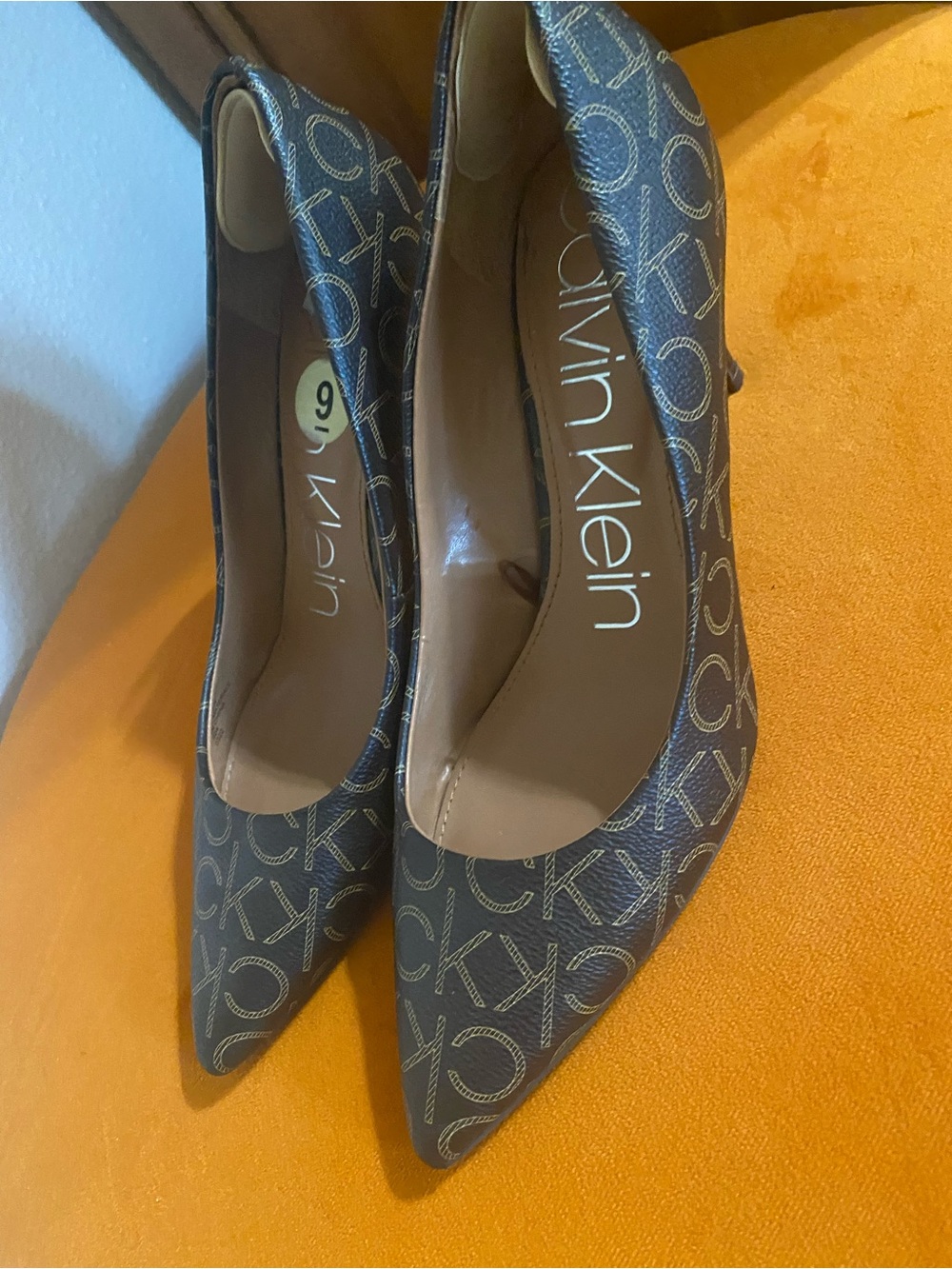Calvin Klein Brown Logo Pointed Toe Heels